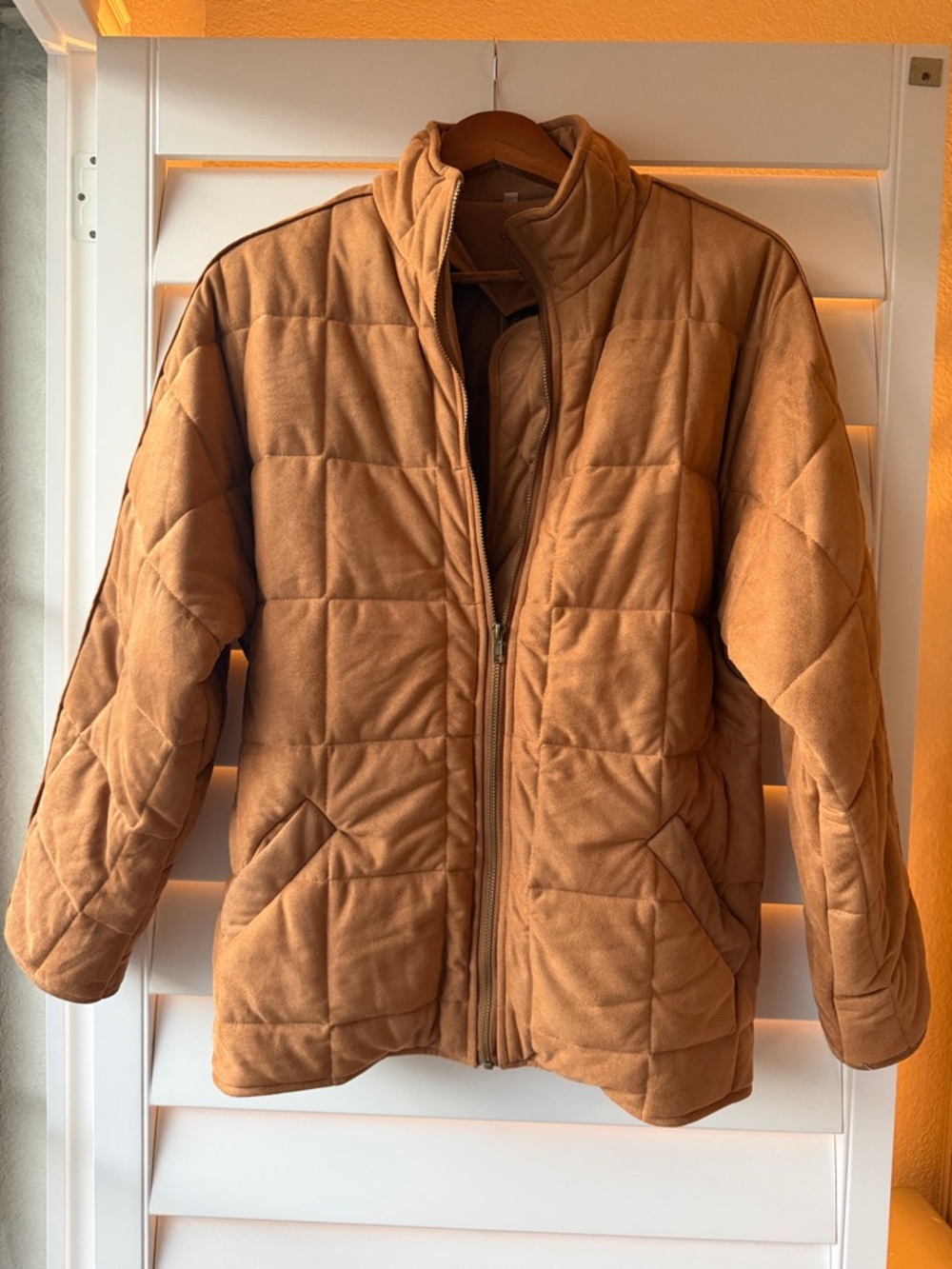 Quilted Puffer Jacket in Camel Brown